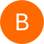 Weißes B auf runden orangen Hintergrund