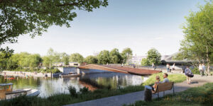 Visualisierung einer Brücke aus Holz und Stahl
